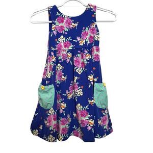 Matilda Jane Girls Dress Size 6 Blue Floral Fit Flare Pocket Bow Back Sleeveless